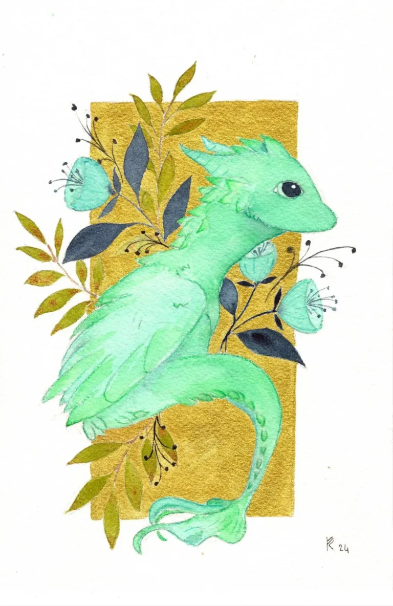 Gardien des Bois Émeraude – Dragon aquarelle