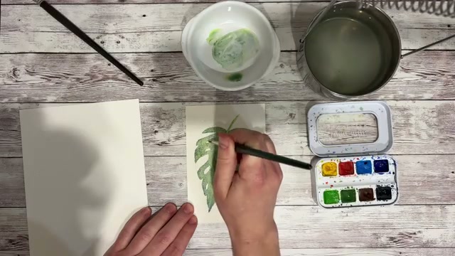 Ajout d'ombres légères autour des trous de la feuille pour créer du volume, peinture uniquement sur la partie haute
