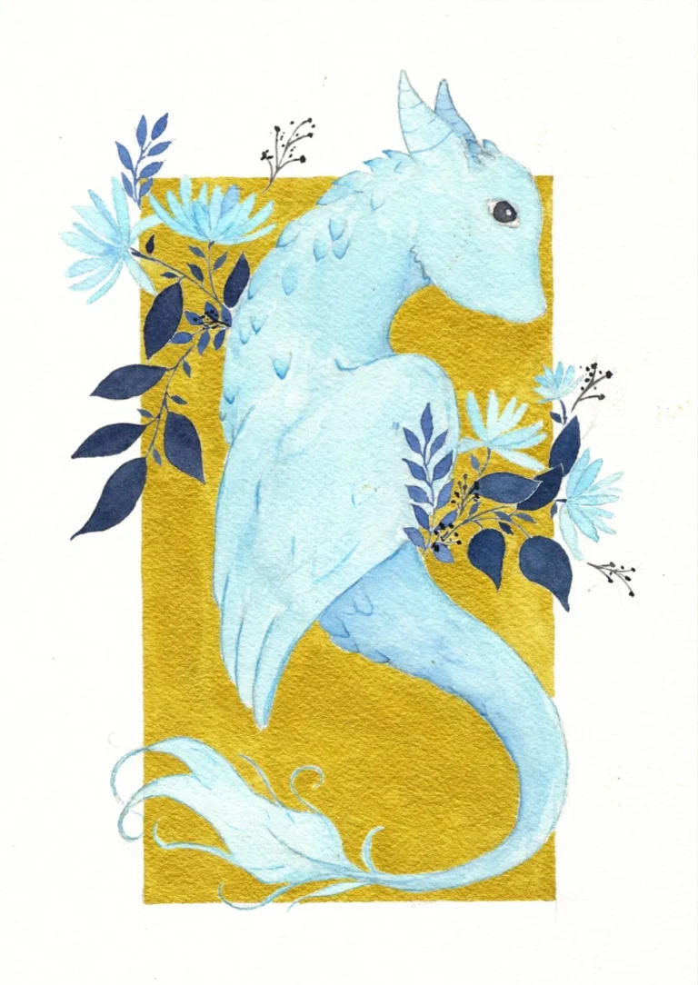 Gardien des Brumes Glaciales – Dragon aquarelle