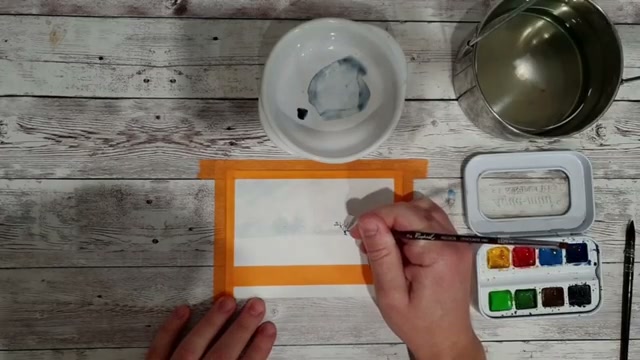 Dessin des petites branches de l'arbre au pinceau de précision avec le gris de Payne concentré, démonstration des ramifications aléatoires pour un rendu naturel