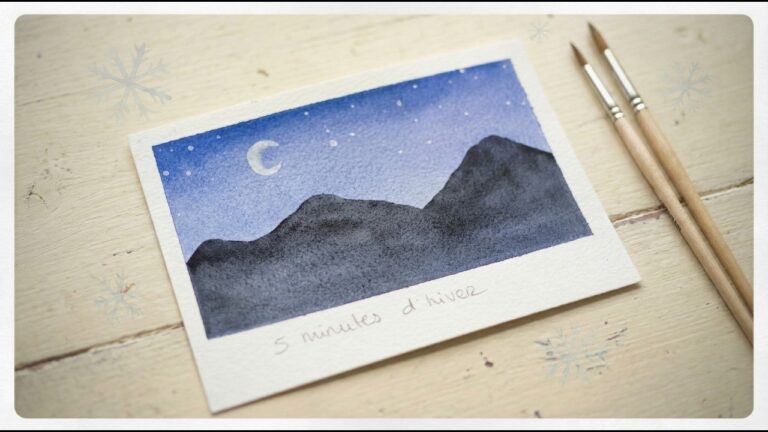 Peindre un paysage nocturne hivernal à l’aquarelle en quelques minutes