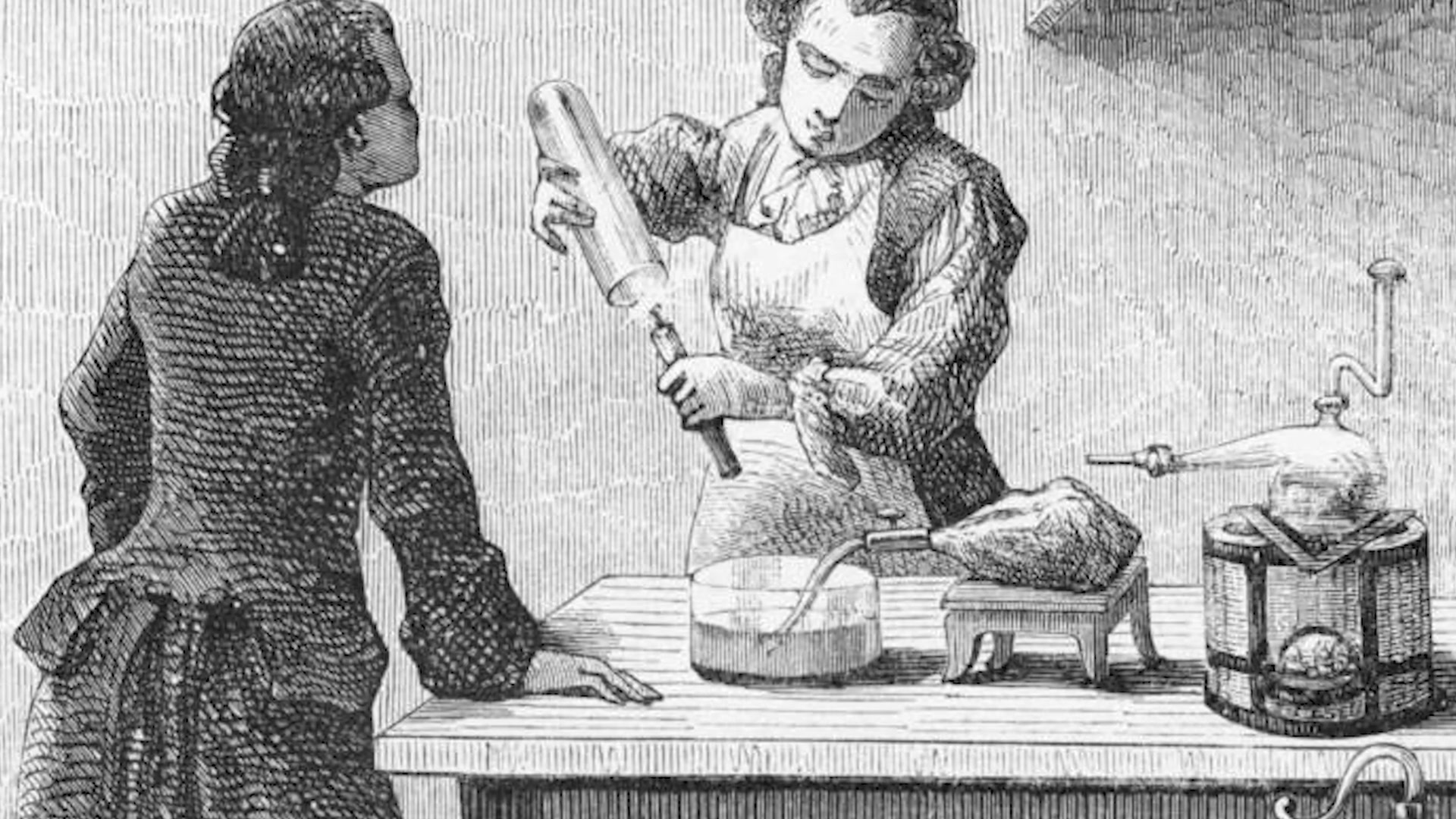 Évocation de Scheele manipulant ses produits chimiques à mains nues, goûtant ses créations, moment dramatique illustrant le danger mortel de ses expériences