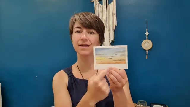 Vue d'ensemble de l'œuvre quasi terminée montrant les trois niveaux de dilution superposés : le lavis transparent du dégradé, les nuages moyennement dilués et les oiseaux bien nets au pigment dense.