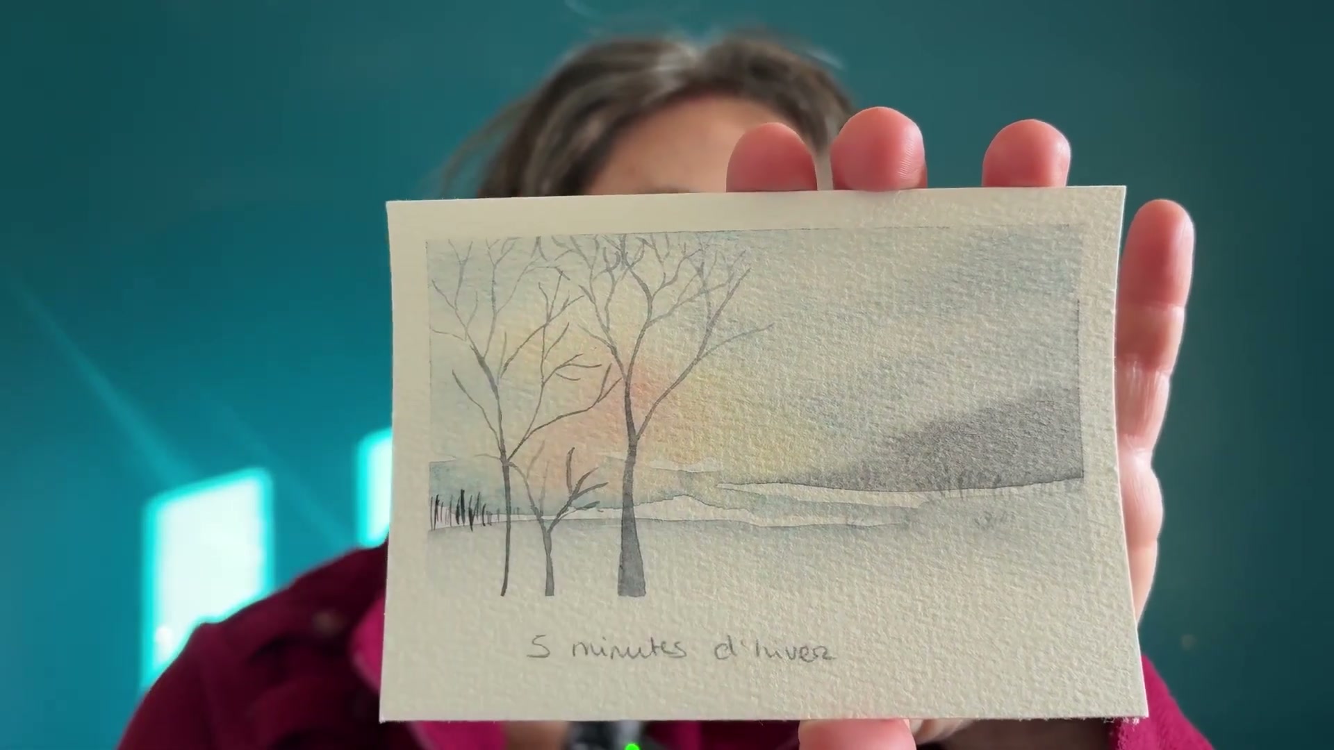 Vue d'ensemble du paysage hivernal terminé montrant les belles auréoles du mouillé sur mouillé, les espaces blancs de neige et les arbres nus au premier plan